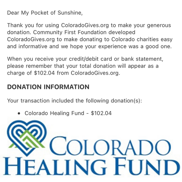 First Colorado Healing Fund Donation
